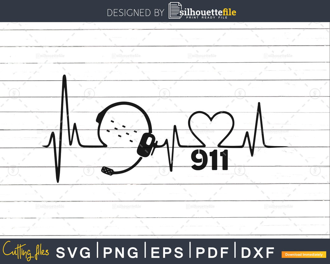 Instant Download Cut File SVG  911 Dispatcher Heartbeat Headset svg pdf png cutting files for silhouette or cricut